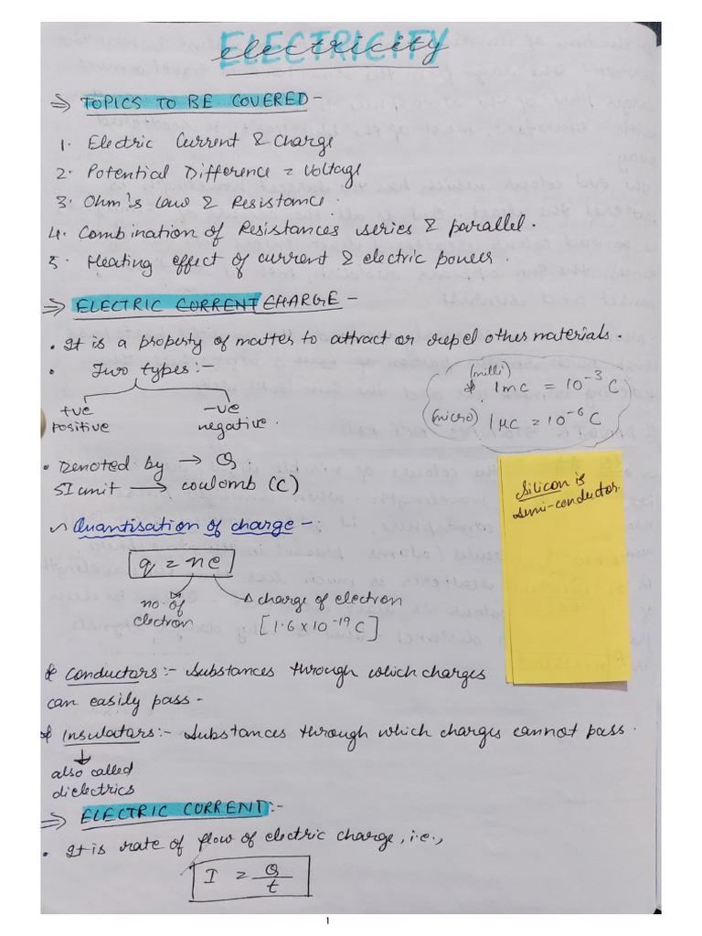 Electricity Class 10 | PDF