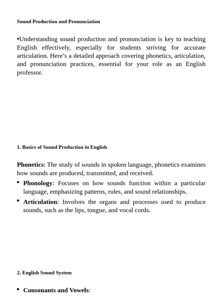 Sound Production in English Teaching | PDF | Stress (Linguistics) | Vowel