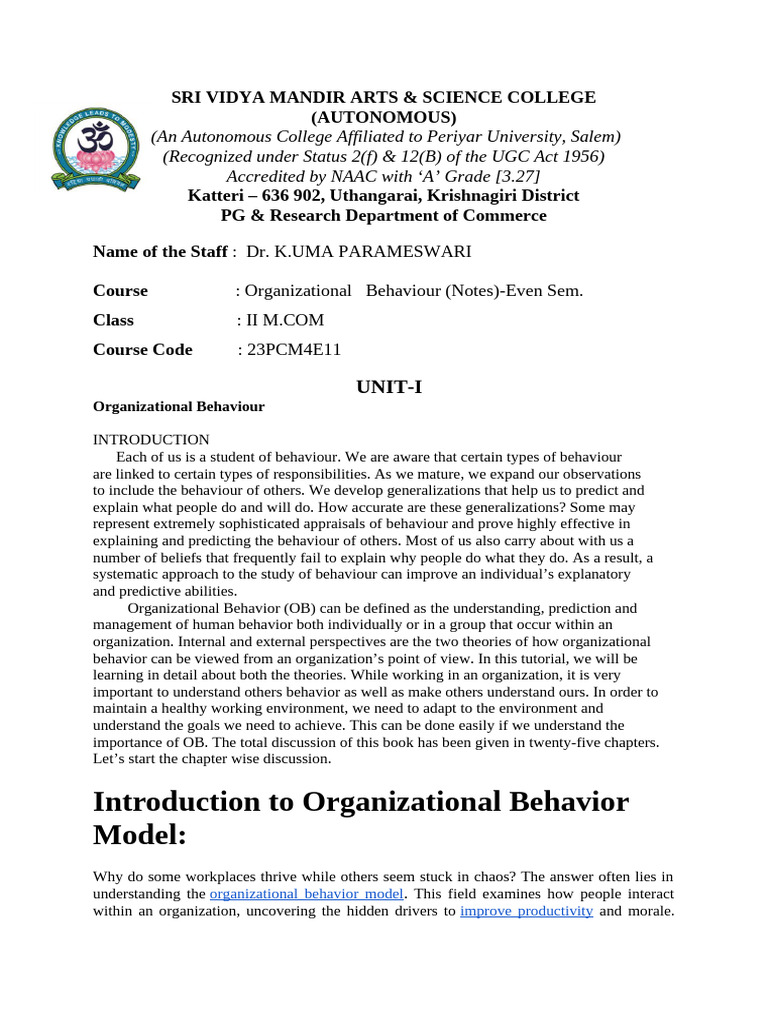 Organizational Behavior Models Overview | PDF | Leadership ...