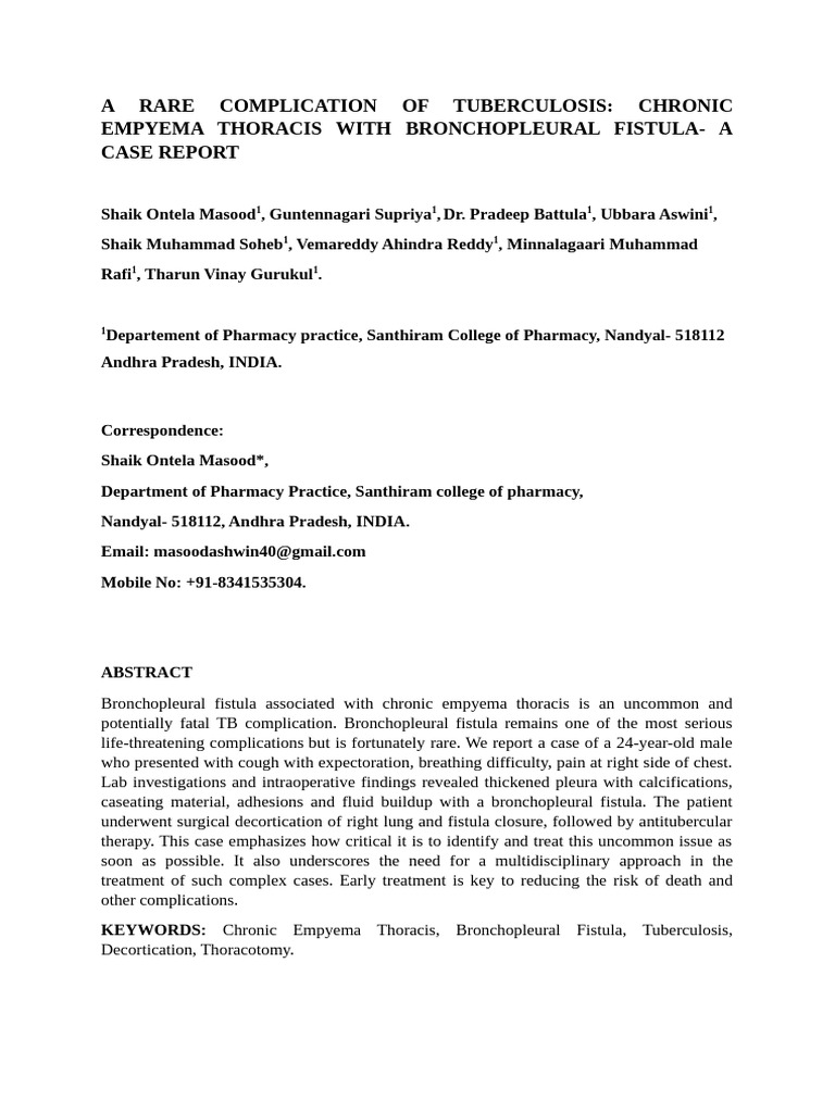 CASE REPORT | PDF | Tuberculosis | Lung