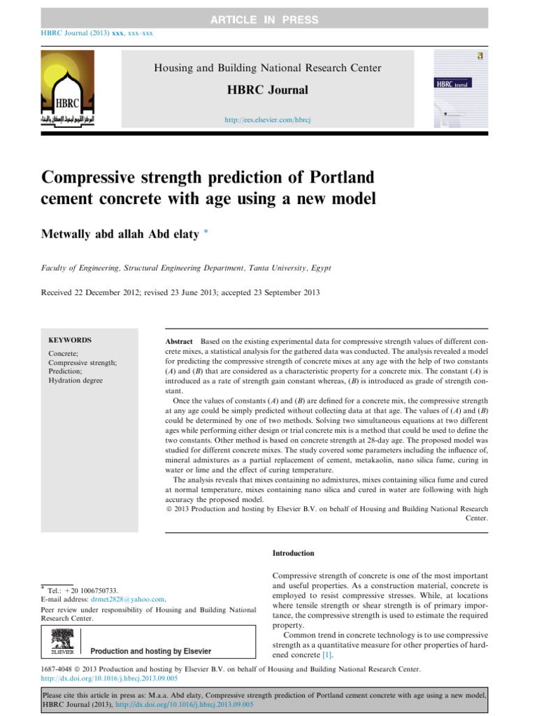 10 1016@j HBRCJ 2013 09 005 | PDF | Concrete | Strength Of Materials