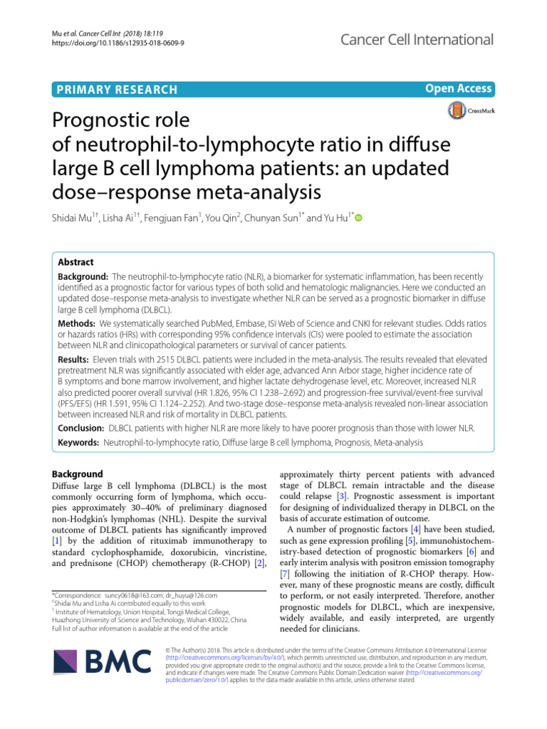 Prognostic Role of Neutrophil-To-lymphocyte Ratio (1) | PDF | Lymphoma ...