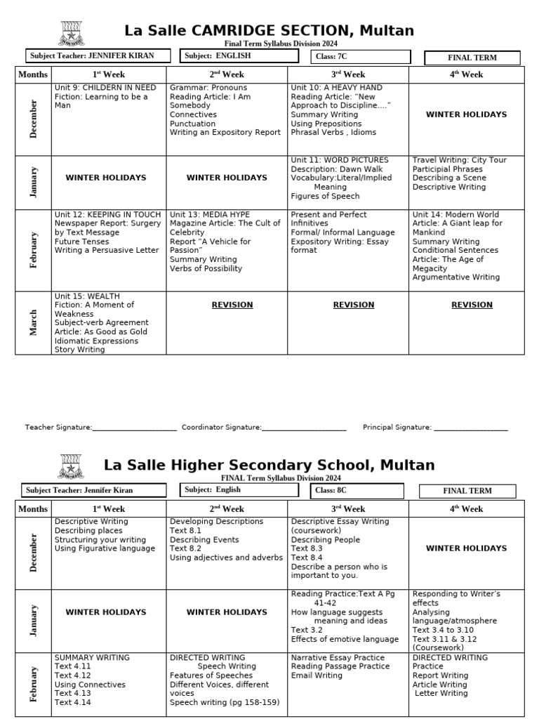 Syllabus Final term 7C to 9C | PDF | Verb | Idiom