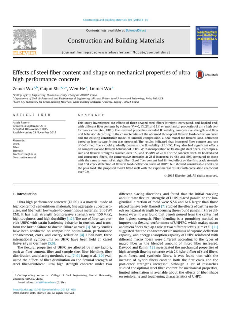 Effects of Steel Fiber Content and Shape On Mechanical Properties of ...