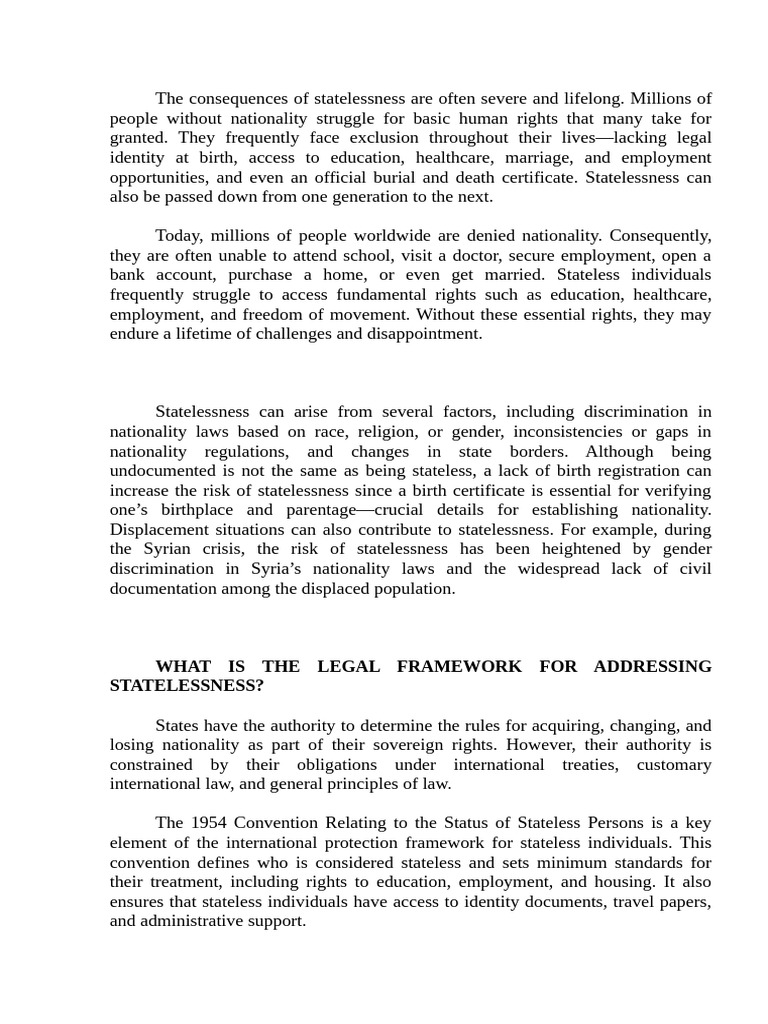 The Consequences of Statelessness Are Often Severe and Lifelong | PDF ...