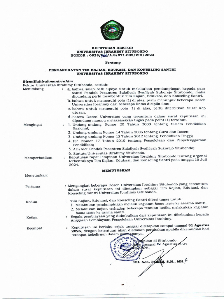 2024-08-15 - SK Rektor Tentang Tim Kajian, Edukasi, Dan Konseling ...