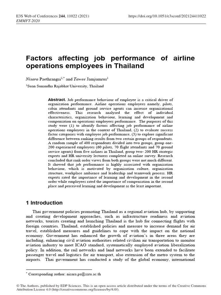 Factors Affecting Job Performance of Airline Operations 52zio10uea ...