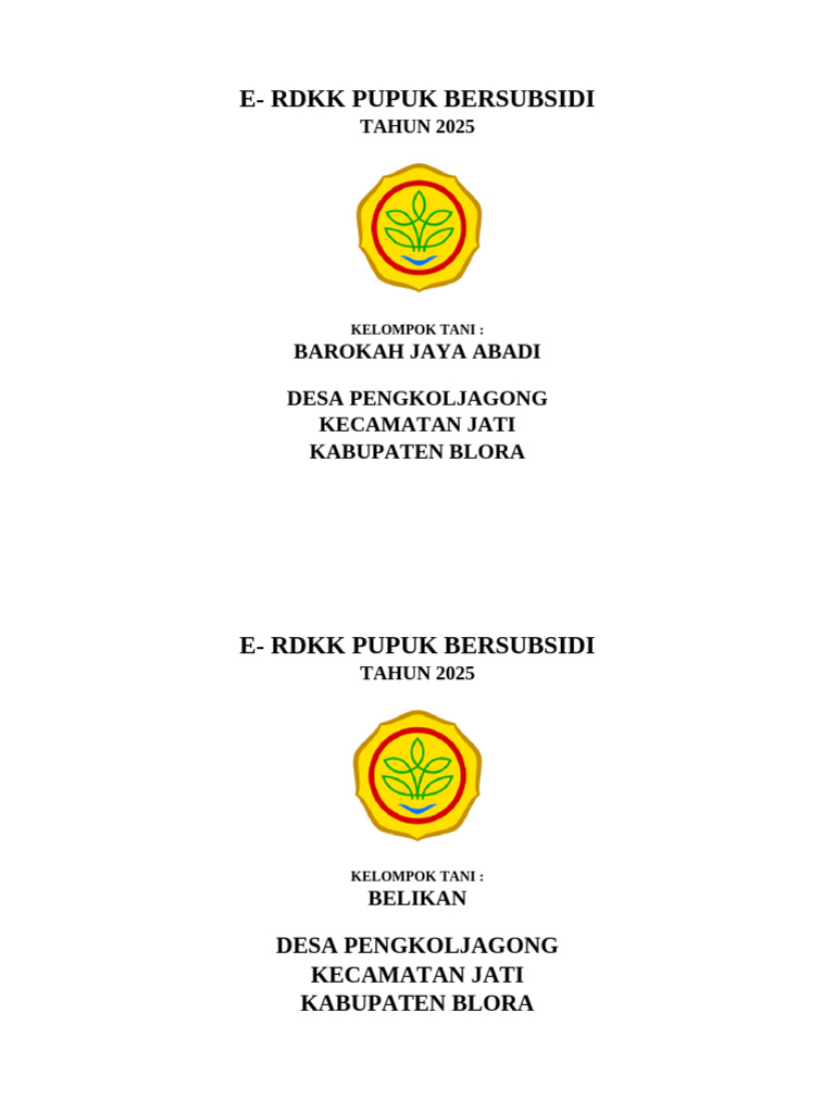 E-RDKK Pupuk Bersubsidi 2025 Blora | PDF