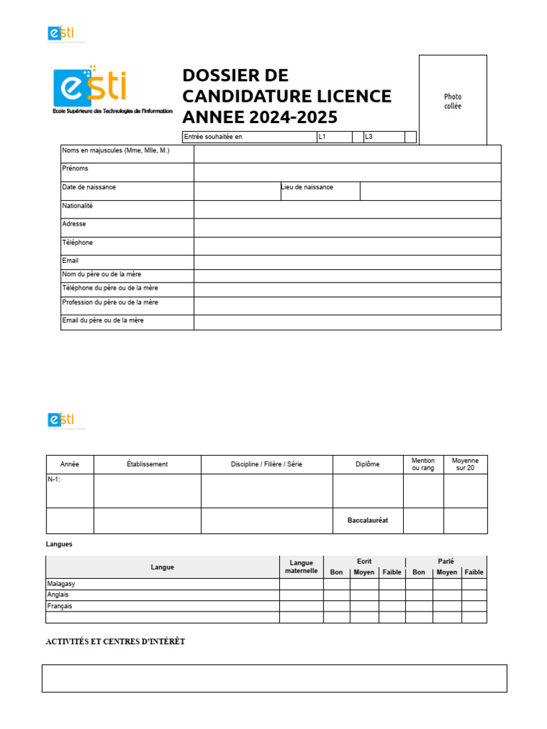 Dossier de candidature Licence 2024-2025 | PDF