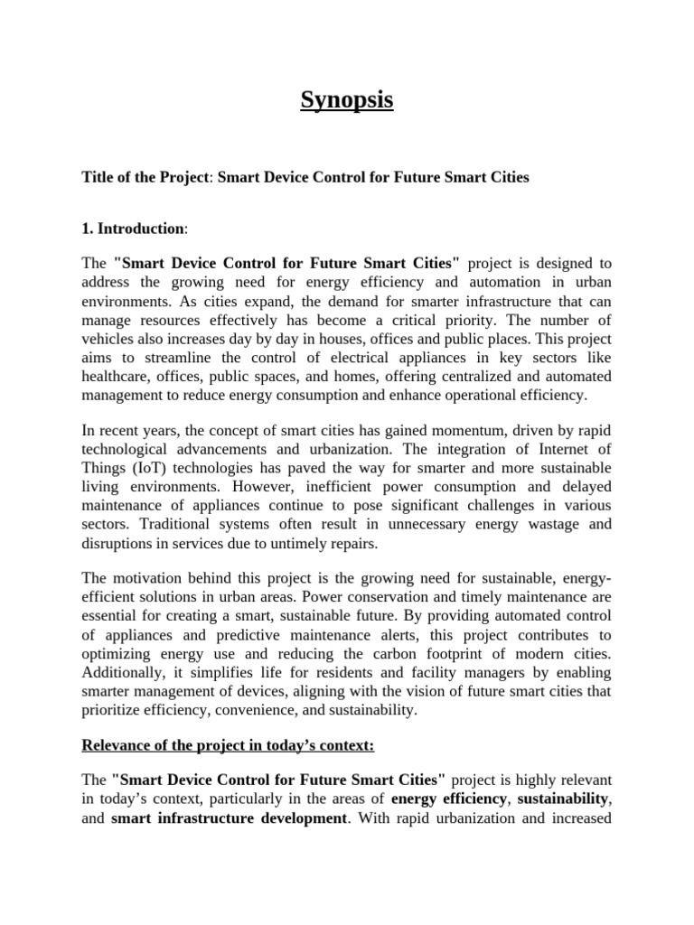 Smart control Synopsis | PDF | Energy Conservation | Internet Of Things