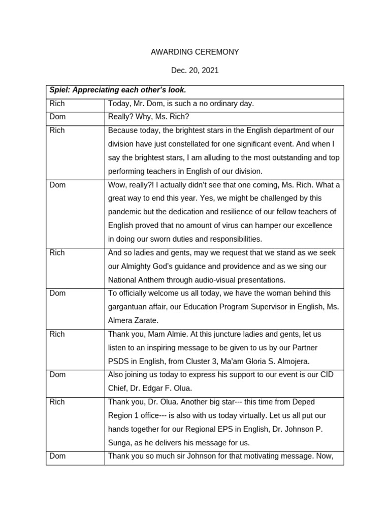 English Teachers Award Ceremony 2021 | PDF