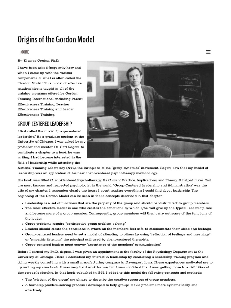 Origins of the Gordon Model Explained | PDF | Leadership | Psychotherapy