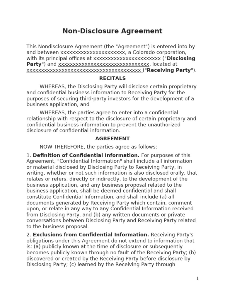 NDA Sample | PDF | Non Disclosure Agreement | Legal Remedy