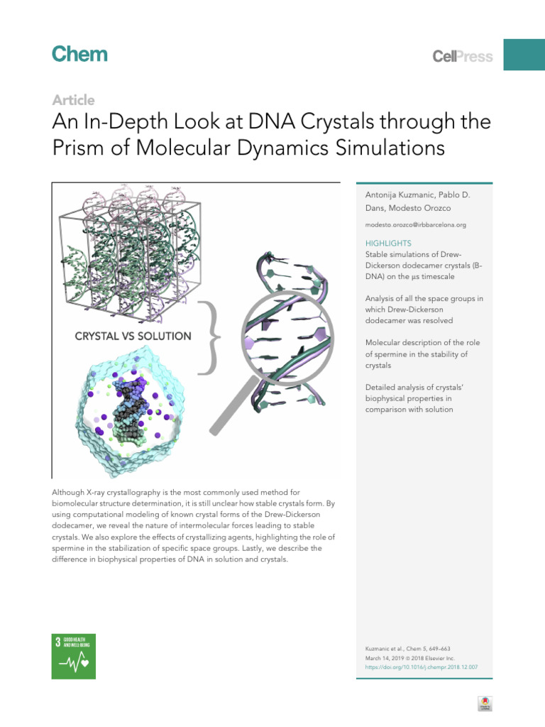 DNA Crystal Stability via Molecular Dynamics | PDF | Nucleic Acid ...