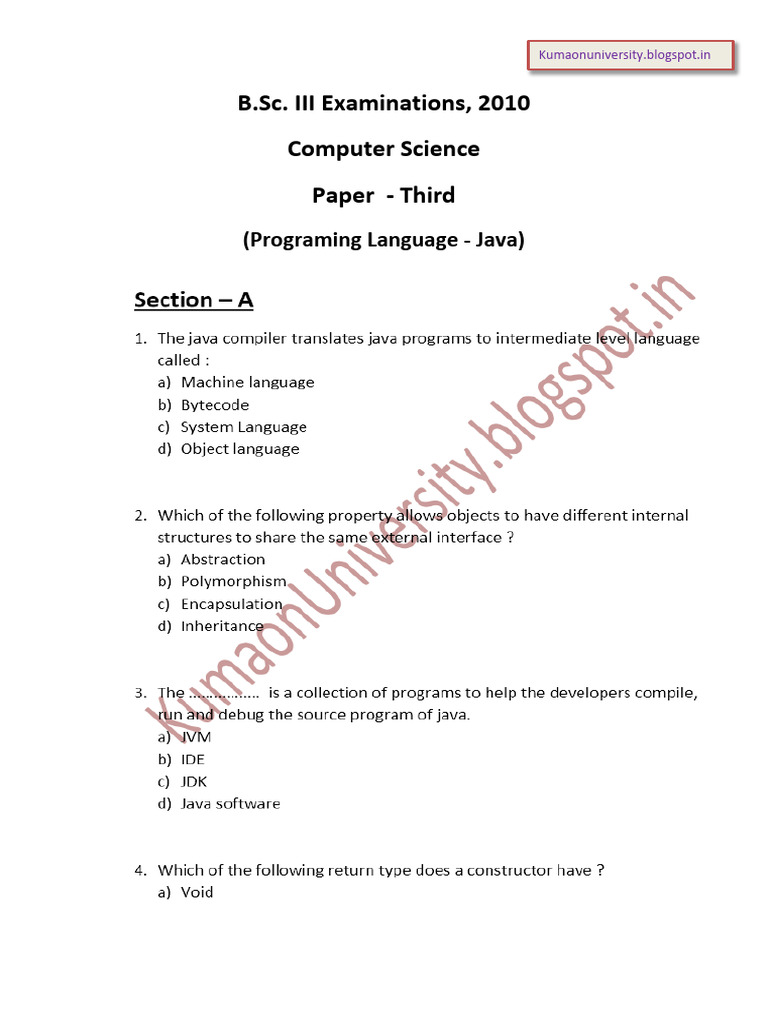 BSC III Computer Science paper+2010+JAVA | PDF | Java (Programming ...