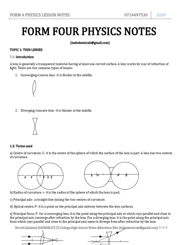 Thin Lenses in Form 4 Physics | PDF