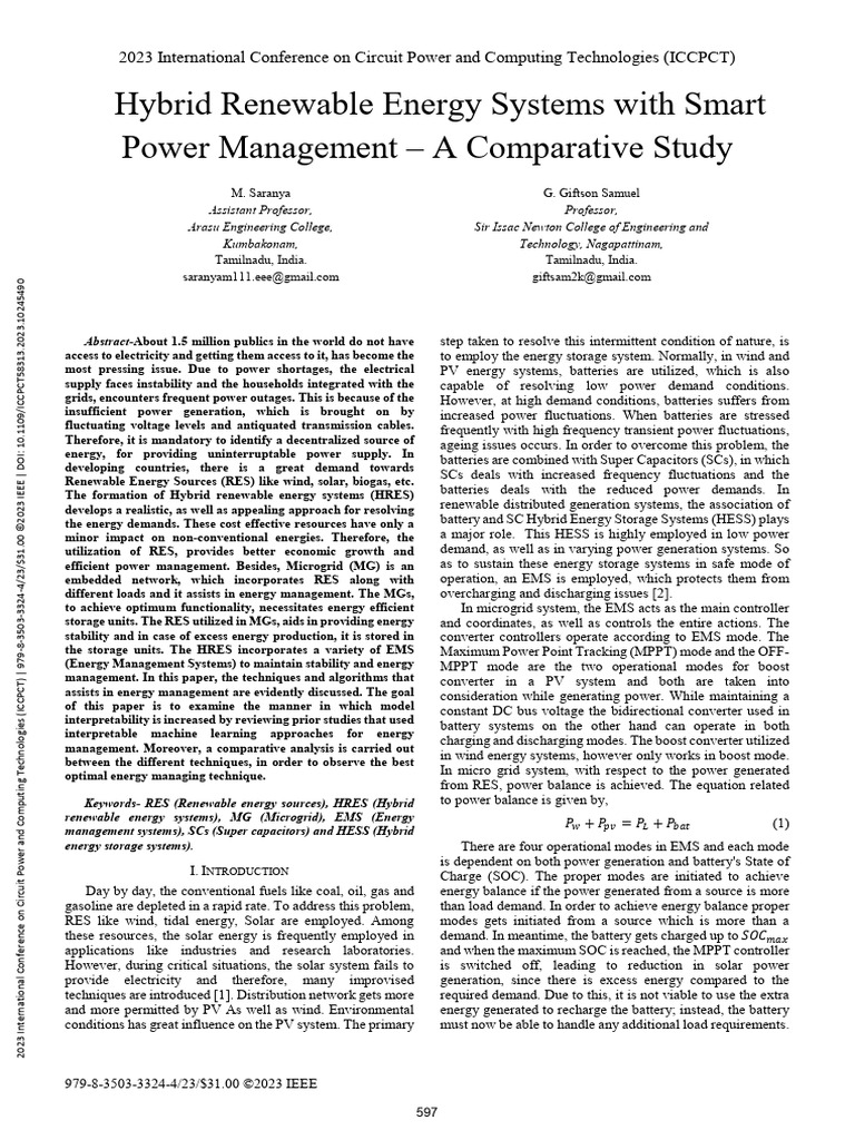 Hybrid Renewable Energy Systems Analysis | PDF | Electrical Grid ...
