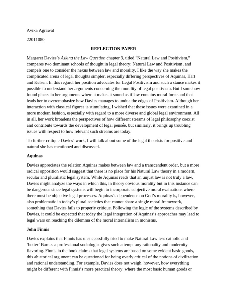 Jurisprudence Relection Paper | PDF | Jurisprudence | Natural Law