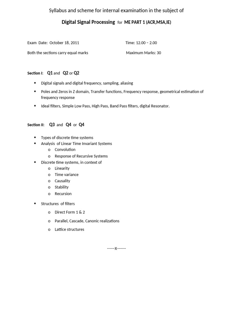 Digital Signal Processing Exam Syllabus | PDF