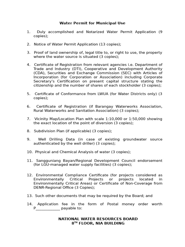 Water Permit for Municipal Use | PDF