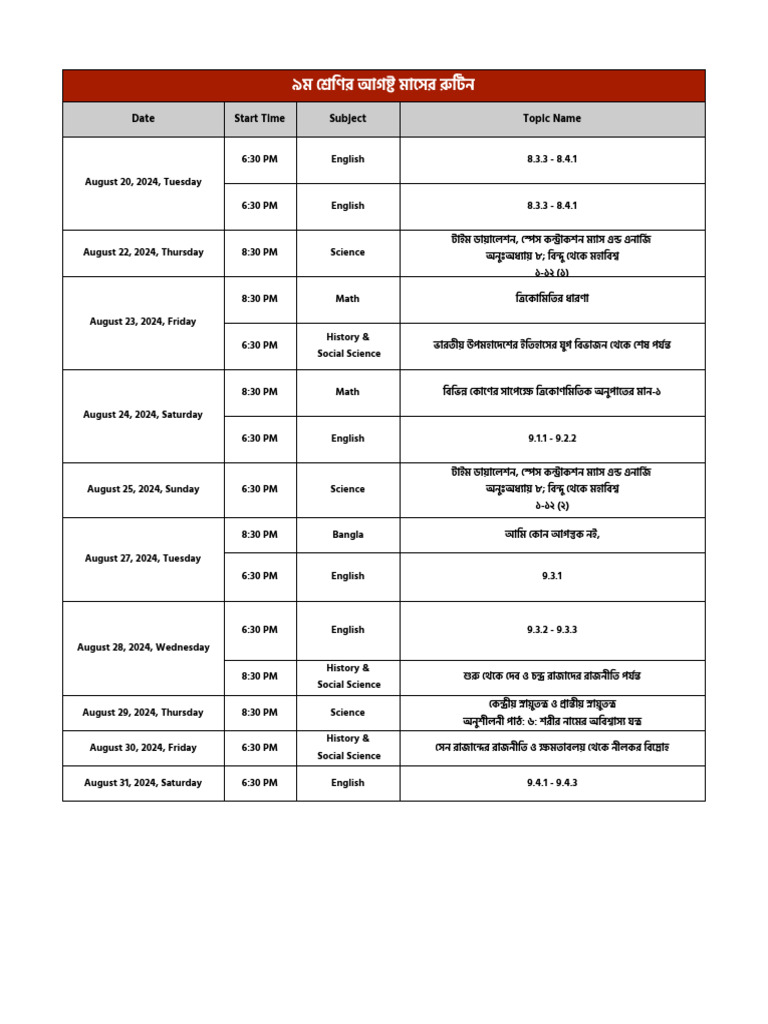 PDP Routine Class 9 PDP 1 - 1724062940794 | PDF