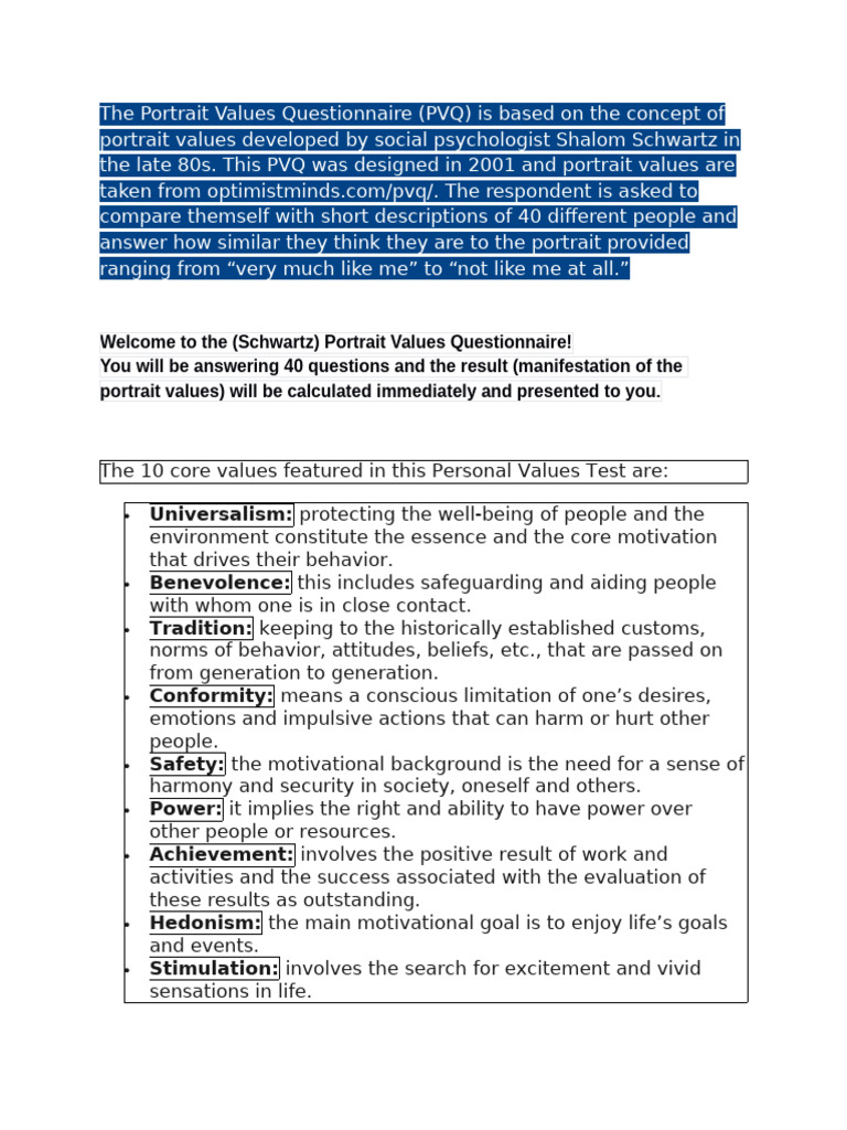 The Portrait Values Questionnaire | PDF