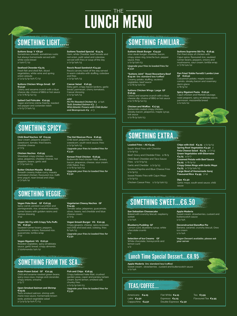 Suttons Lunch Menu Winter 2024 | PDF | French Fries | Sauce