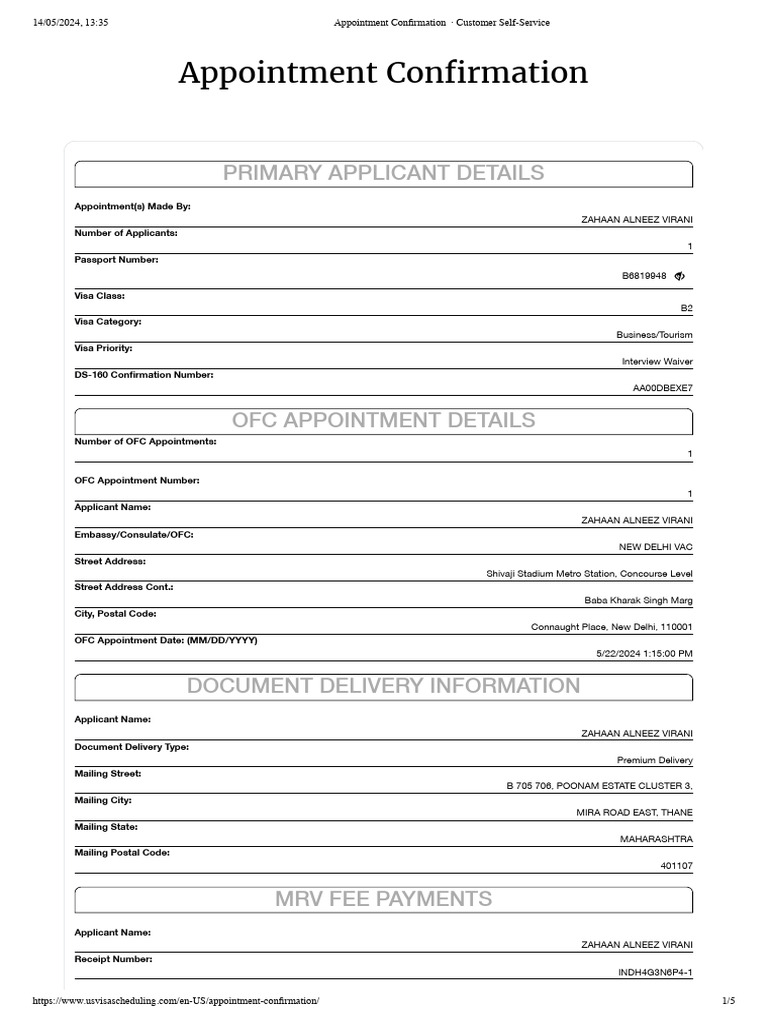 Visa Appointment Confirmation Details | PDF | Travel Visa | Usb Flash Drive