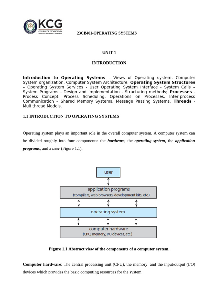 Introduction to Operating Systems Concepts | PDF | Computer Data ...