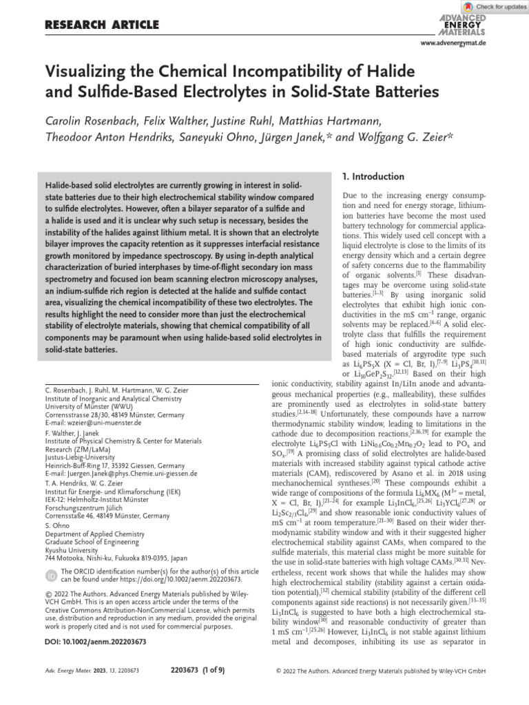 Chemical Incompatibility in Solid-State Batteries | PDF ...