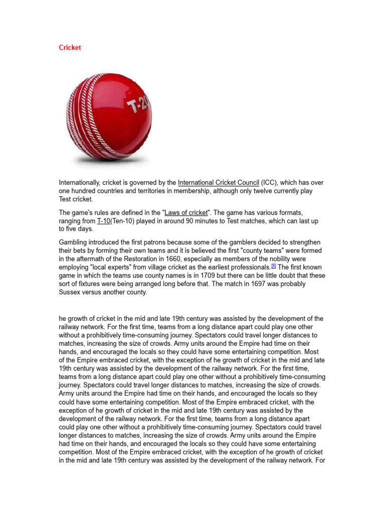 Evolution of Cricket and Its Growth | PDF | Cricket | Gambling
