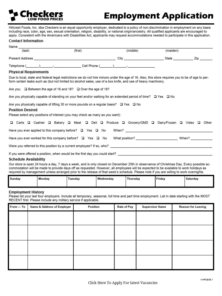 Checkers Job Applicationl | PDF