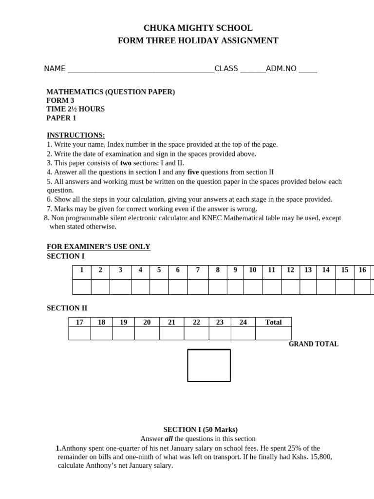 Holiday MATHS F4 Assignment December Holiday 2024 | PDF | Mathematics ...