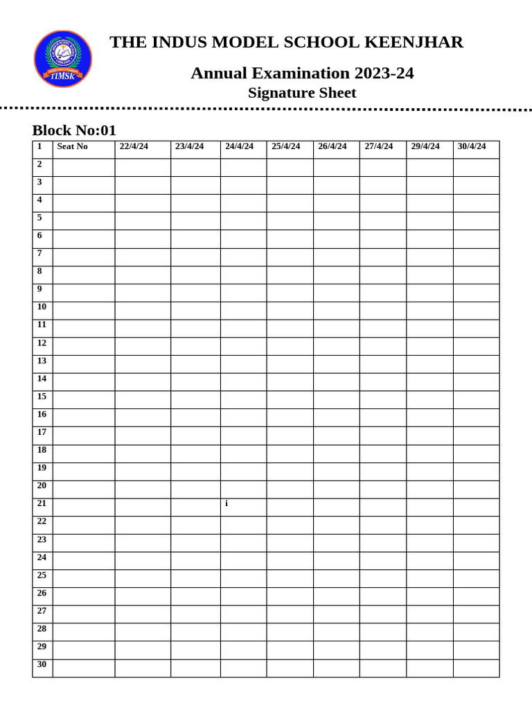 Exam Signature Sheet 2023-24 | PDF