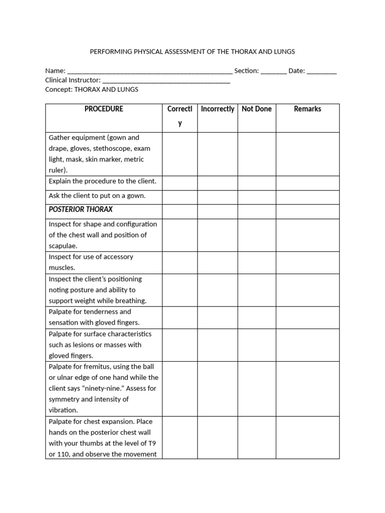 Thorax and Lungs Checklist | PDF | Thorax