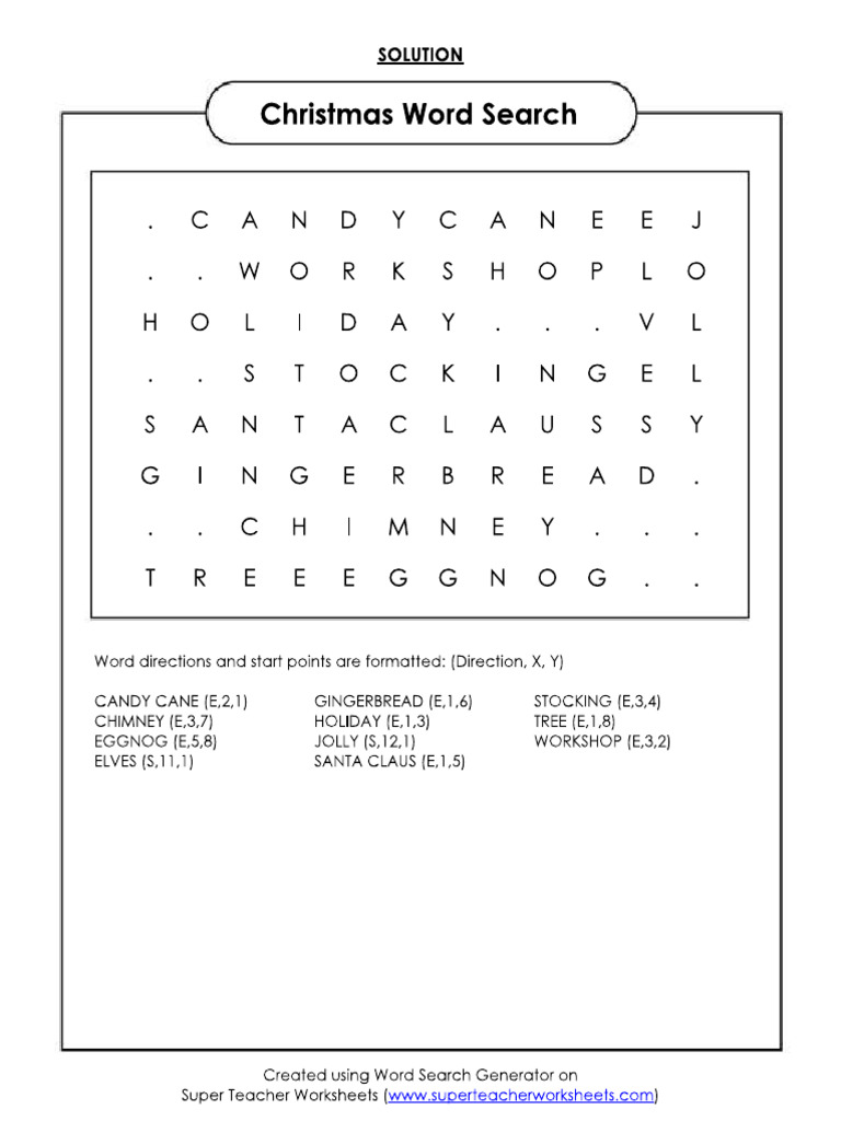 Christmas Word Search Solution | PDF