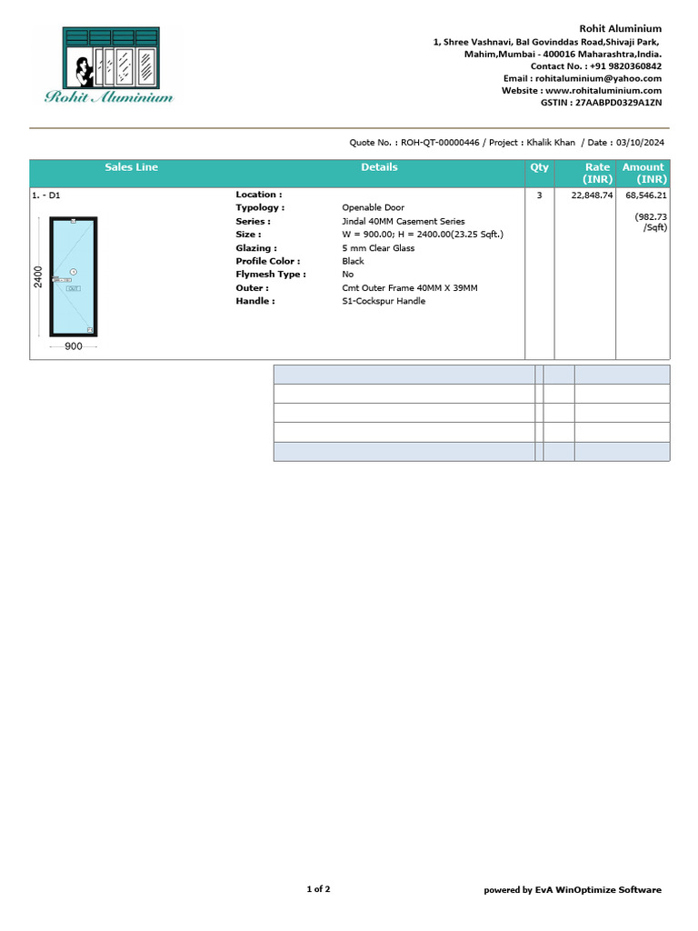 Jindal 40MM Casement Window Quote | PDF