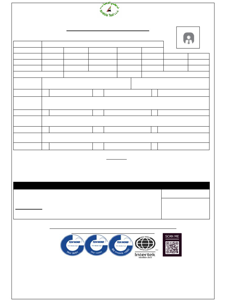 Arabia Taxi Driver Application Form | PDF