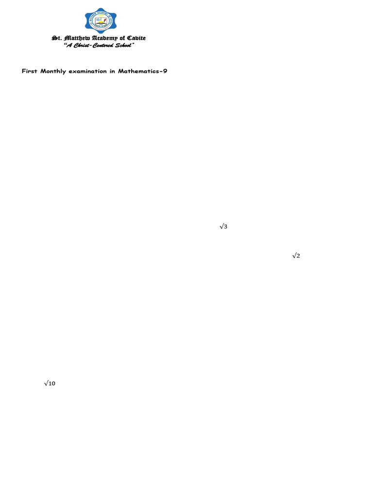 Monthly Math Exam for Grade 9 | PDF | Quadratic Equation | Factorization
