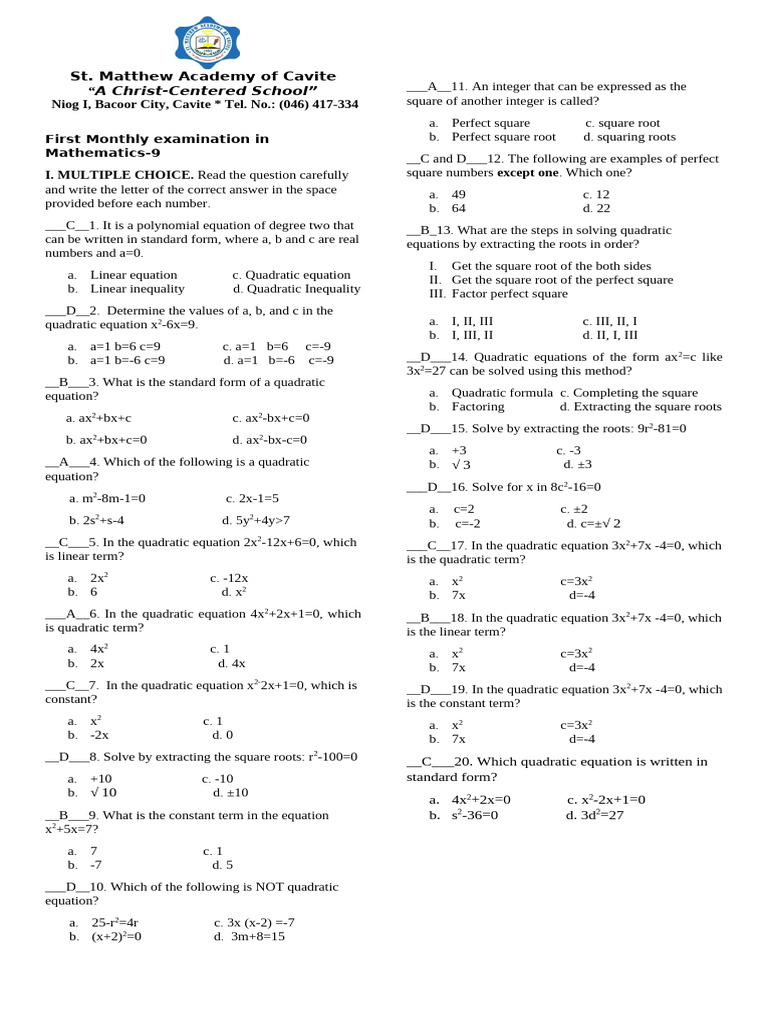 GEC Grade 9 Math Exam Term 3 | PDF | Factorization | Quadratic Equation