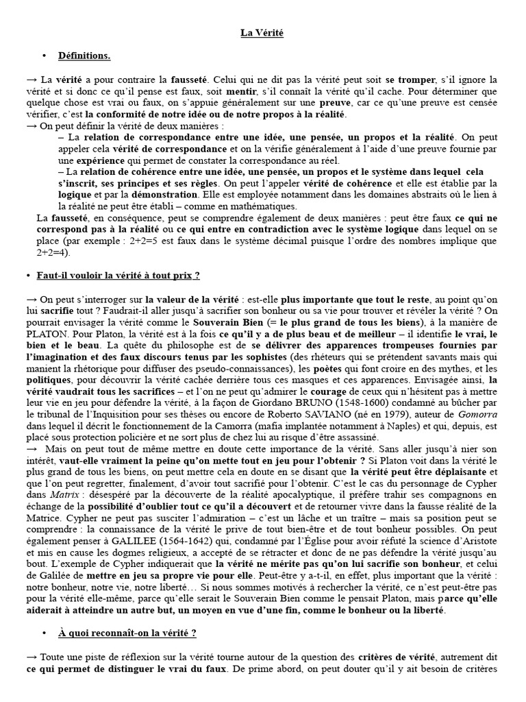 La quête de la vérité et ses enjeux | PDF | Vérité | Noûs