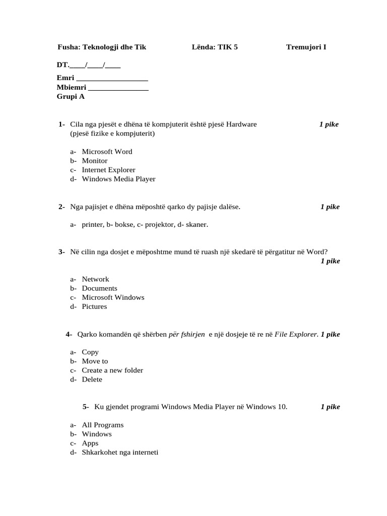 Test Informatike 5 | PDF