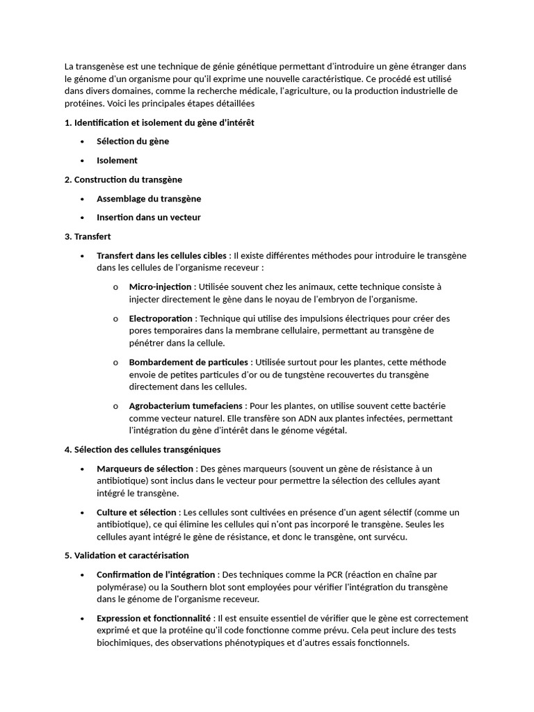 Étapes de la transgénèse expliquées | PDF | Organisme génétiquement ...