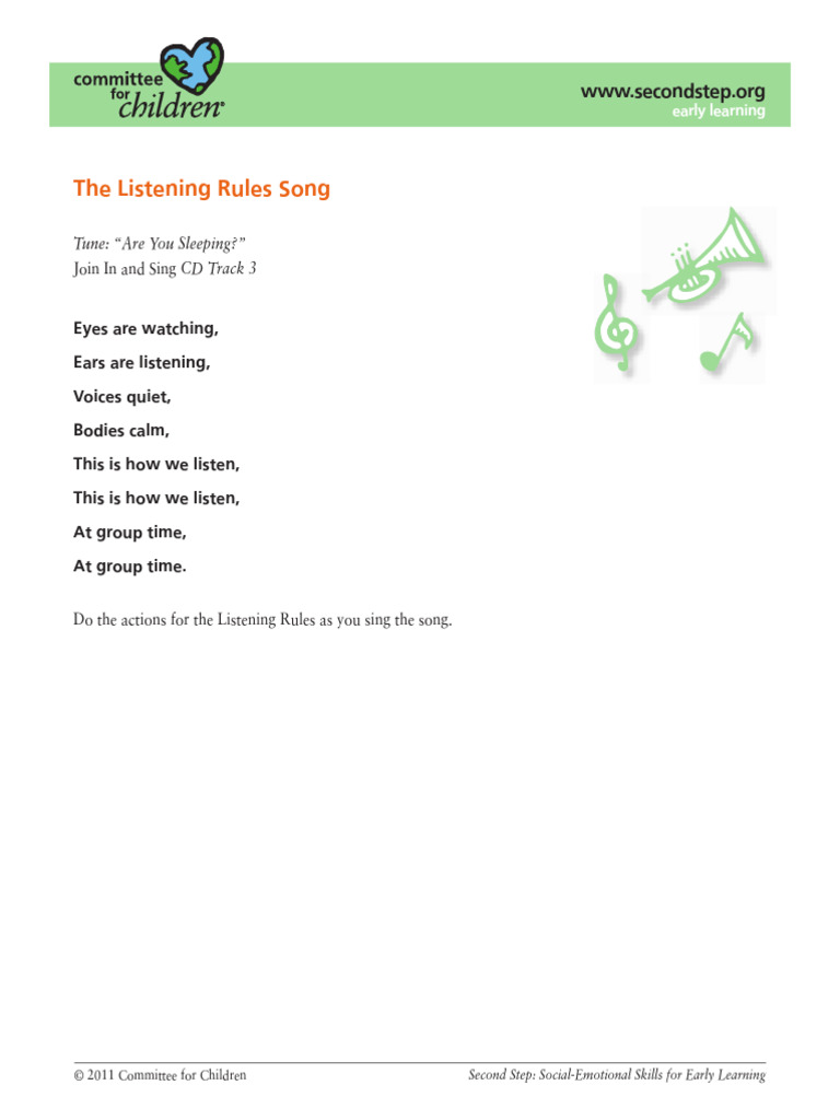 Second Step Listening Rules Song Pdf
