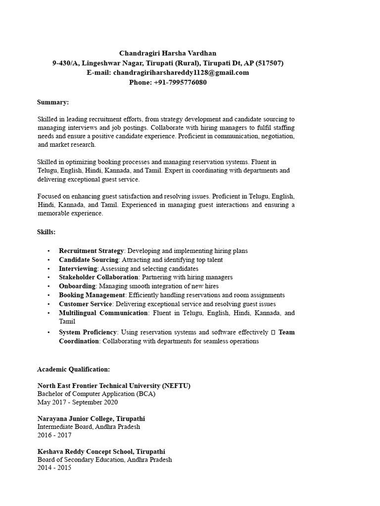 Harsha Vardhan Chandragiri | PDF | Recruitment | Business