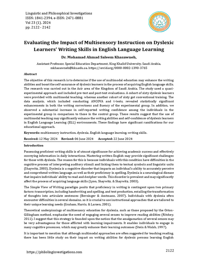 Evaluating The Impact of Multisensory Instruction On Dyslexic Learners ...