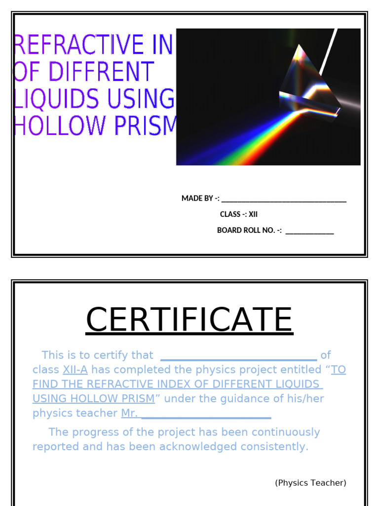 RI of Liquid Hollow Prism | PDF | Refractive Index | Refraction