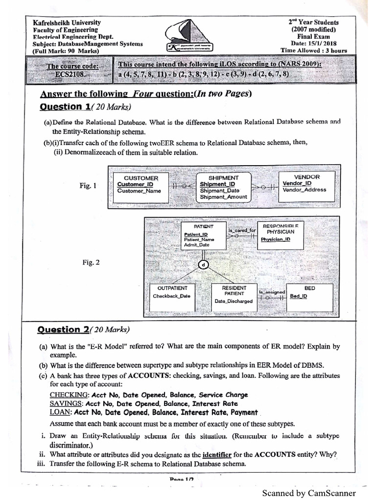 Final DBMS (2017-2018) - Solution | PDF