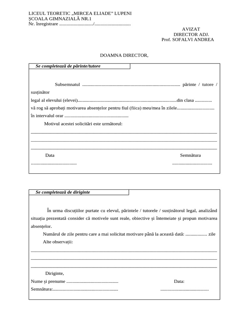 Învoire Elev 2025 | PDF