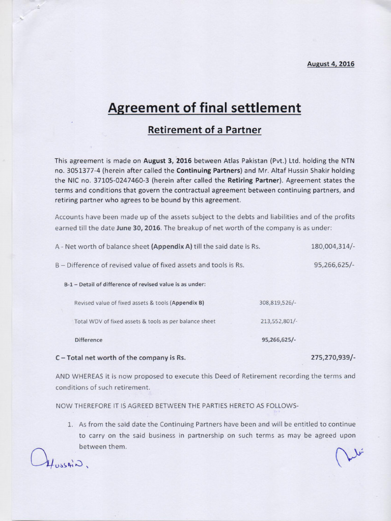 Agreement of final settlement (2) | PDF